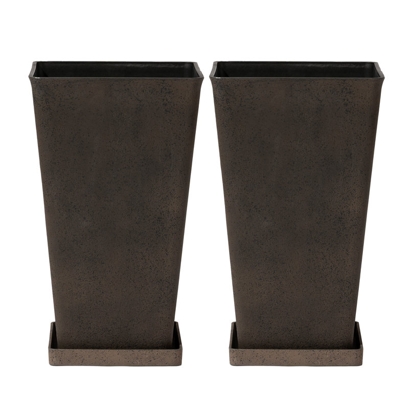 Amimma Self-Watering Rectangular Tall Planters, 20" H x 12" W x 12" D, Brown, 2