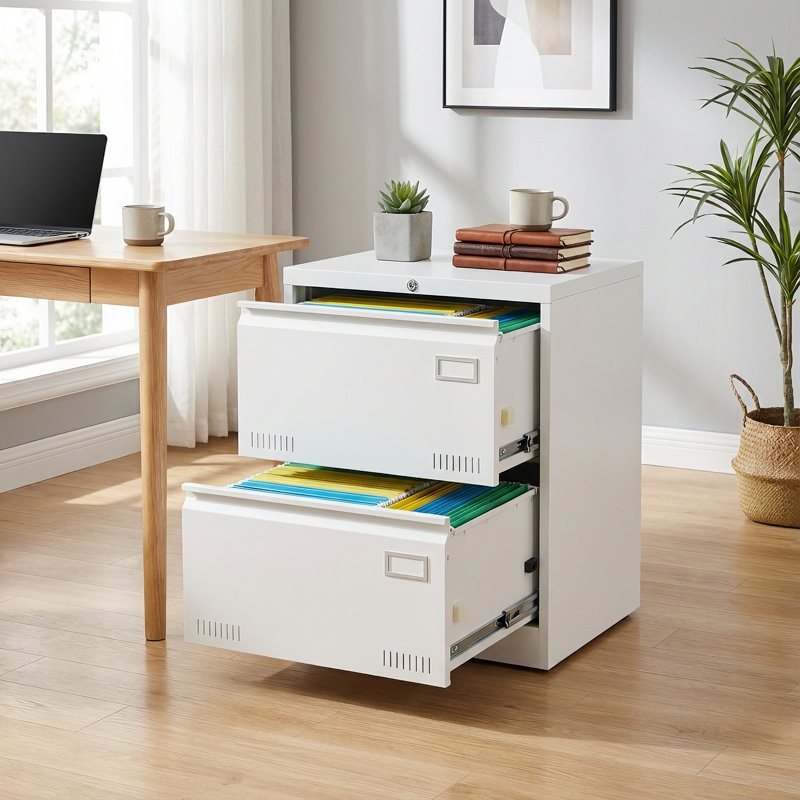 23.6" Wide Lockable 2-Drawer Lateral File Cabinet, White