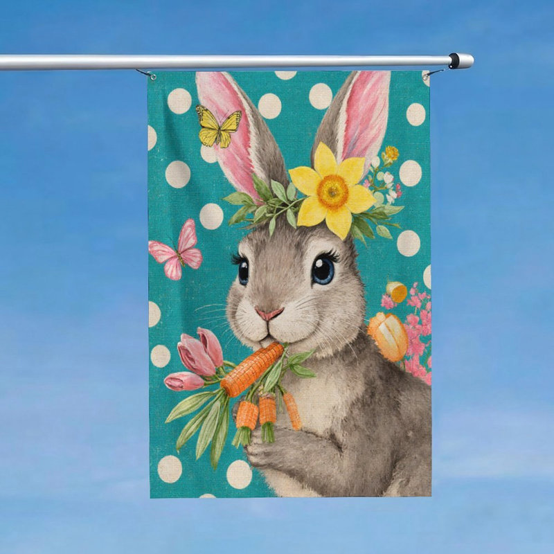 Joli drapeau floral lapin, pour intérieur et extérieur, L 70 x l 47