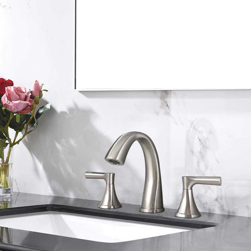 Robinet de lavabo de salle de bain surdimensionné à 3 trous avec deux poignées et finition en nickel brossé - Rouille et égratignure, poignée de bricolage rapide pour bonde escamotable, contrôle précis du débit