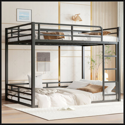 Full XL Over Full XL Metal Bunk Bed Frame, Heavy-Duty Design With Noise-Reduced Joints For Kids, Teens, And Adults