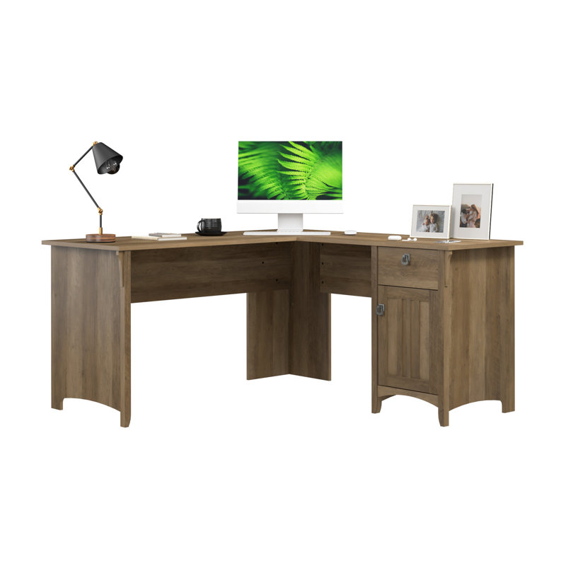 60W L Shaped Desk with Storage in Reclaimed Pine, Reclaimed Pine