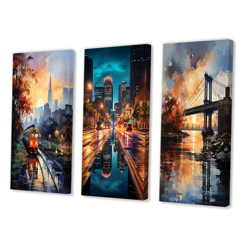«Colorful New York Bronx», 3 pièces sur toile, Toile tendue, H 20 po x l 36 po