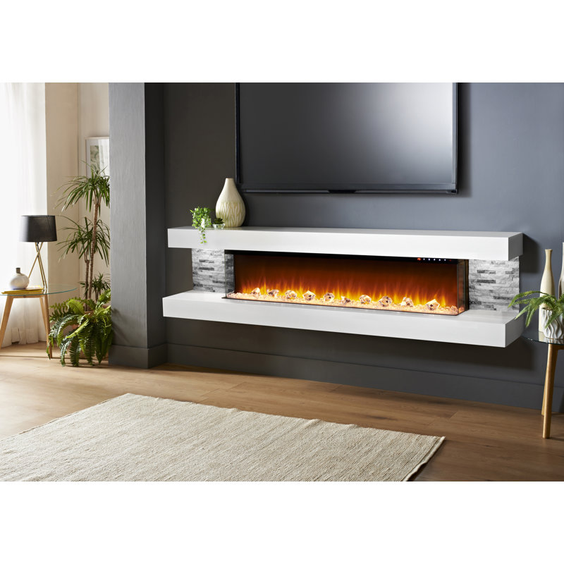 Vegas 96-Inch Wall Mounted Electric Fireplace | Fully Assembled | 3-Sided Panoramic Flame | Remote Control | LED Side Lights