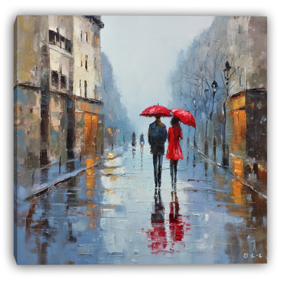 Romantic Street Walk Wrapped Canvas Wall Art