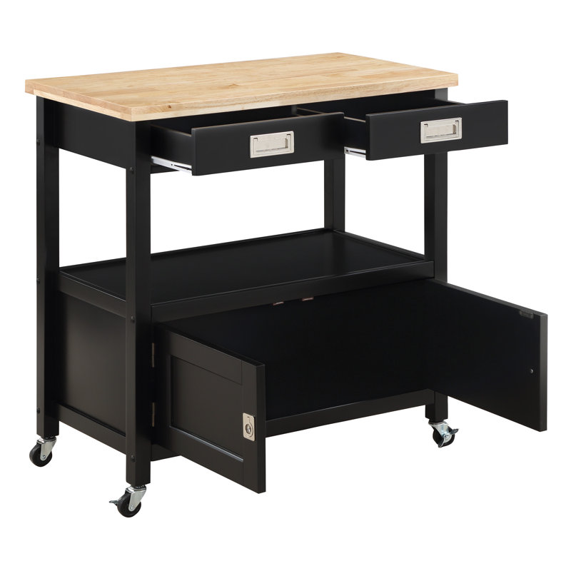 Chariot de cuisine avec plateau en bois massif de 34,75 po de largeur Brothwells, Noir