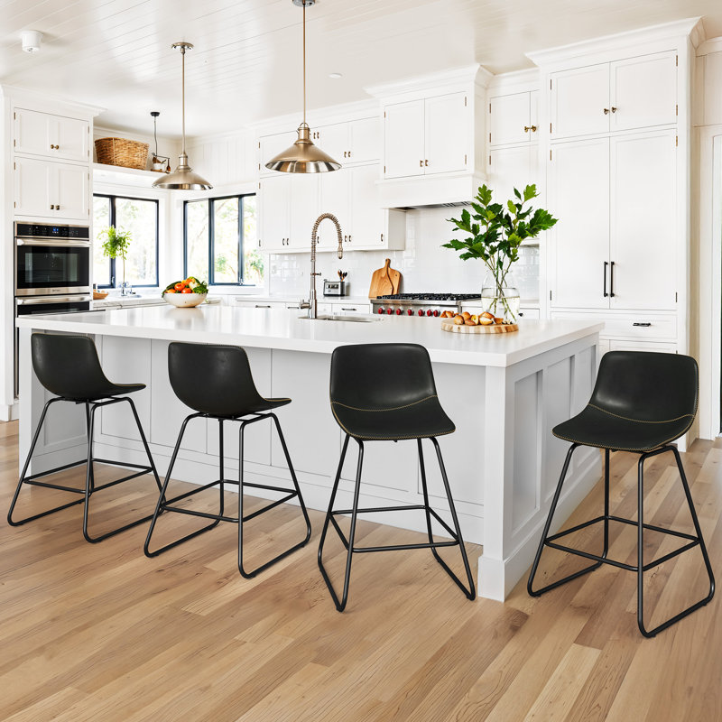 24" Swivel Upholstered Counter & Bar Stools with Full Wraparound Footrest & Sturdy Metal Frame, Black