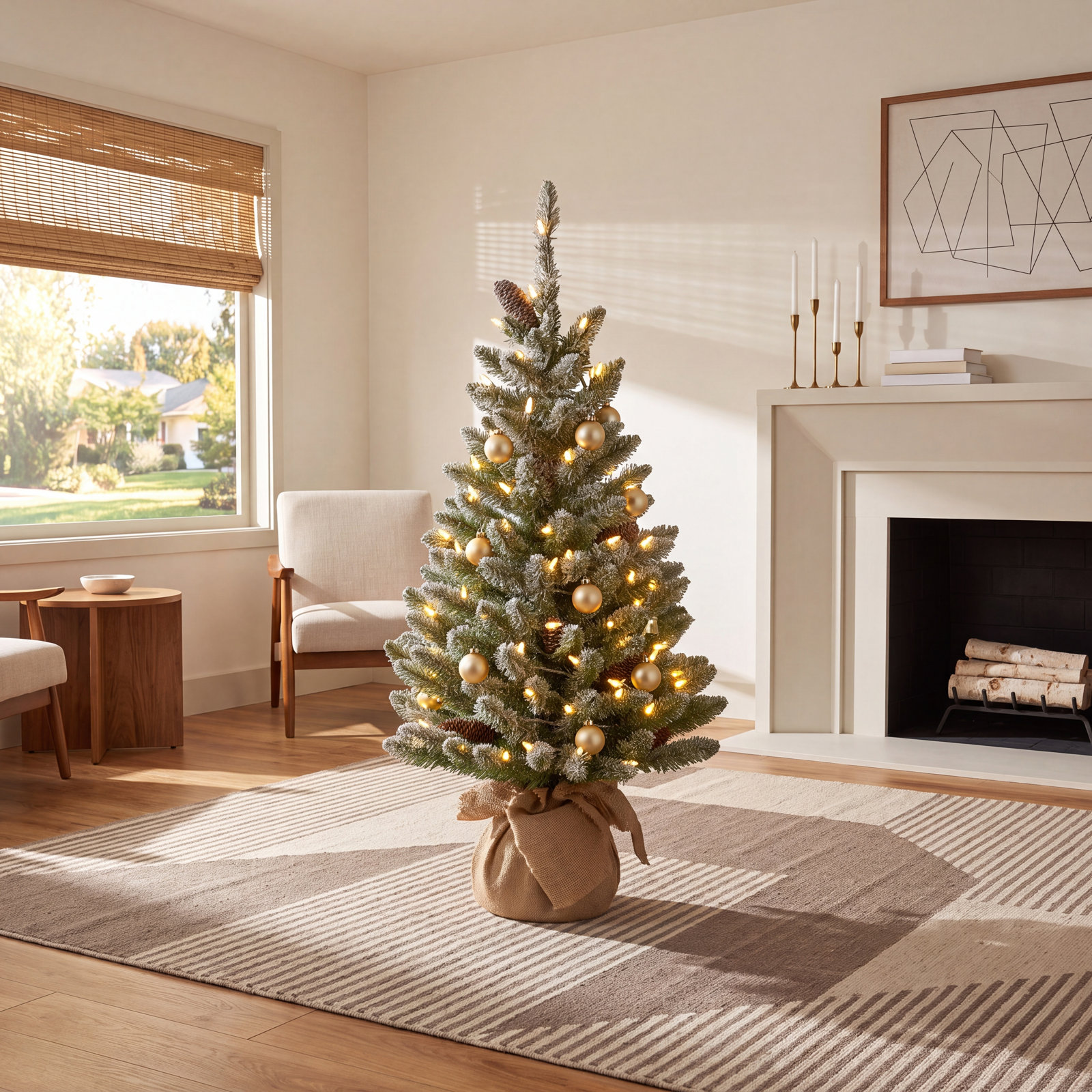 Flocked Fir Tree with LED Lights, 3'