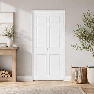 30"x 80"H 6-Panel Manufactured Wood Bi-Fold Door with Installation Hardware Kit