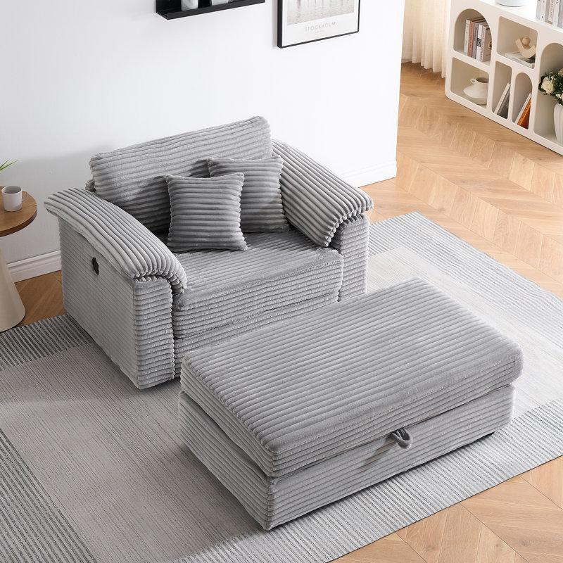 47" Single Oversize Upholstered Sofa Single Deep Seating Chair With Storage Ottoman Suitable For Living Room, Bedroom, Lounge