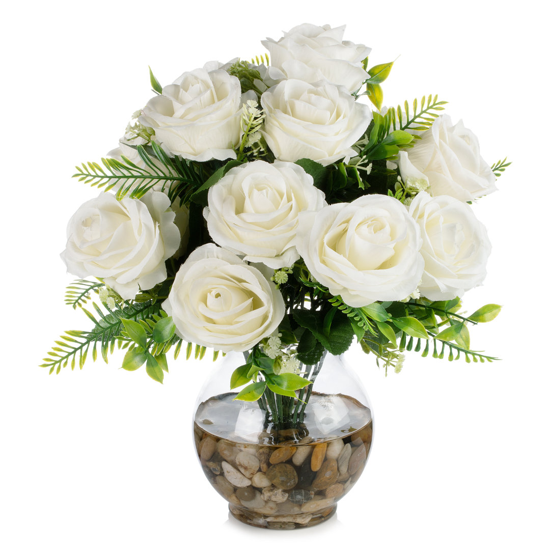 Silk Rose Arrangement in Vase The Holiday Aisle® Flowers/Leaves 