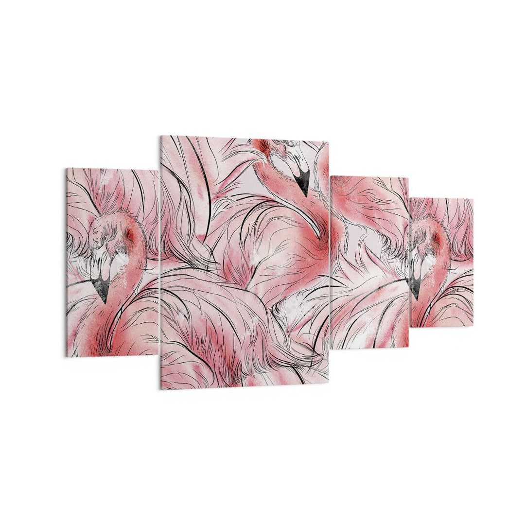 4-tlg. Leinwandbilder-Set Flamingo Pink Exoticism