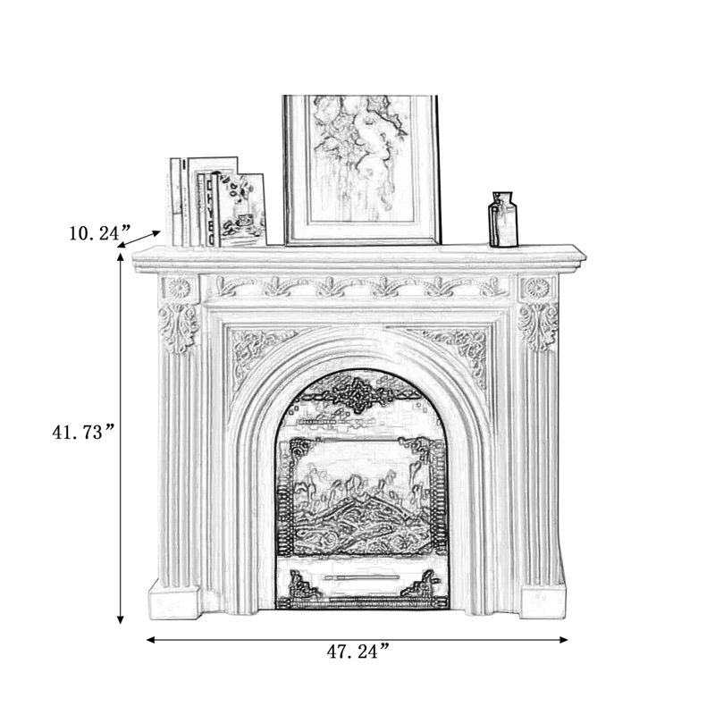Foyer électrique blanc en bois massif, H 41,73 po x l 47,24 po x P 10,24 po
