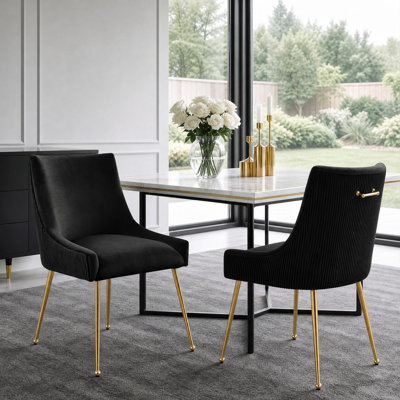 Velvet Upholstered Dining Chairs With Gold Pull Handle