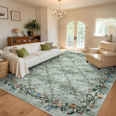 Floral Machine Washable Rugs for Living Room Non-Slip Farmhouse Accent Rug  Foldable Thin Indoor Carpet Stain-Resistant Modern Floor Mats for Bedroom, Nursery, Dining Room