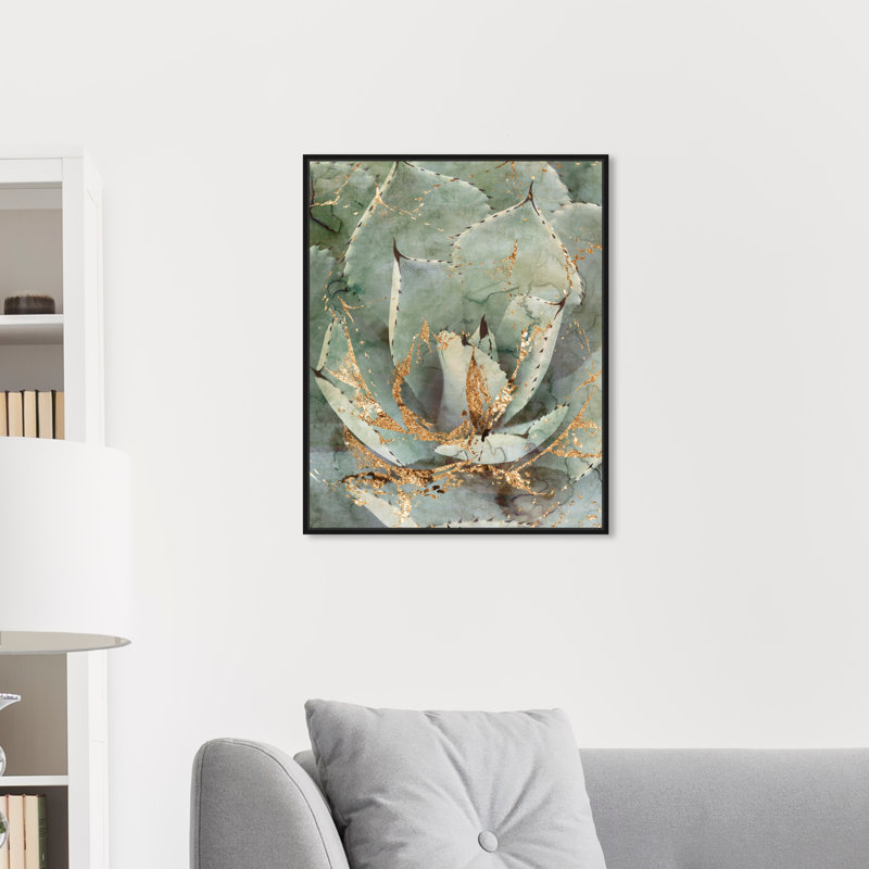 " Golden Succulent " by Oliver Gal, Black Framed, 17" H x 20" W