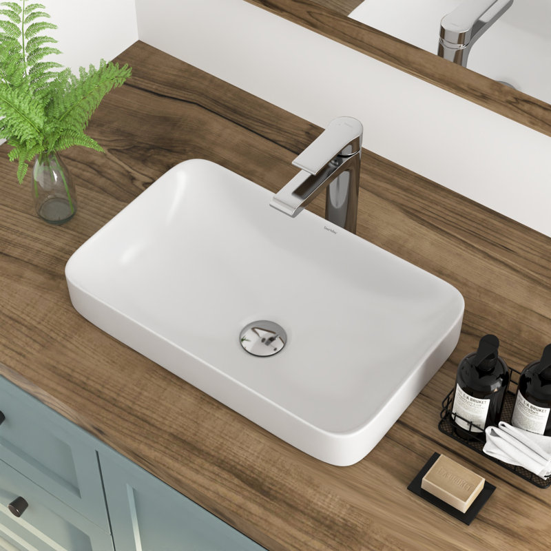 DeerValley Ally 19'' x 12'' Drop-In Bathroom Sink Semi-Recessed Vessel Sink Rectangular Above Counter Basin, White