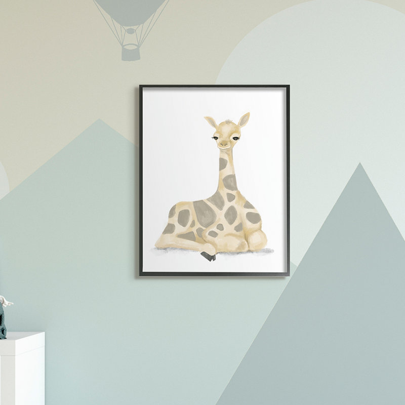 Illustration d'une douce girafe Paloma, H 20 po x l 16 po x P 1,5 po, Cadre noir