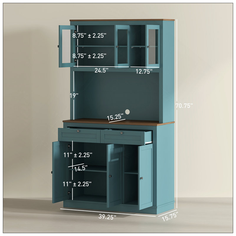 Tablettes réglables avec garde-manger, support pour micro-ondes, huche de cuisine avec 2 tiroirs