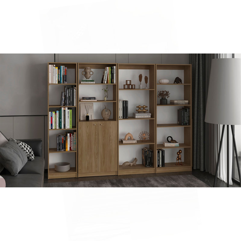 Ensemble de bibliothèque 4 pièces H 71,1 "avec portes et tablettes ouvertes, armoire de rangement haute