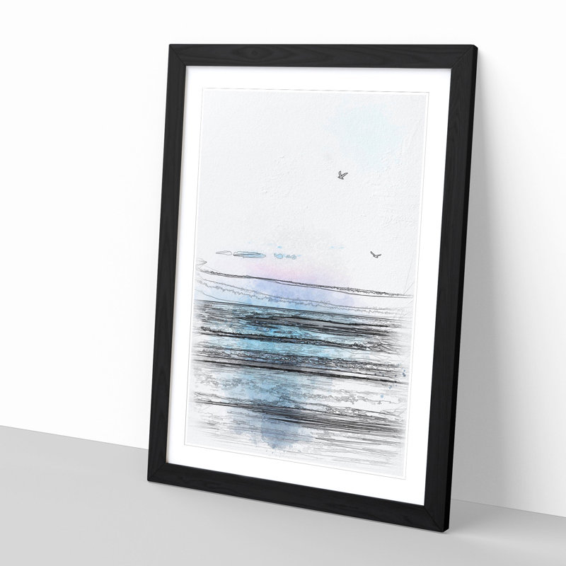 Seagulls Flying High - Single Picture Frame Painting on MDF, 45cm H x 33cm W x 2cm D, Black Framed