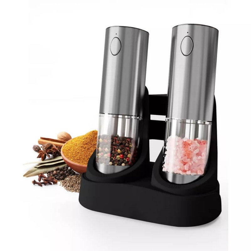 Ensemble de moulins à poivre et à sel électriques rechargeables en acier inoxydable avec base de charge à DEL de type C 4 niveaux de grosseur 95 ml