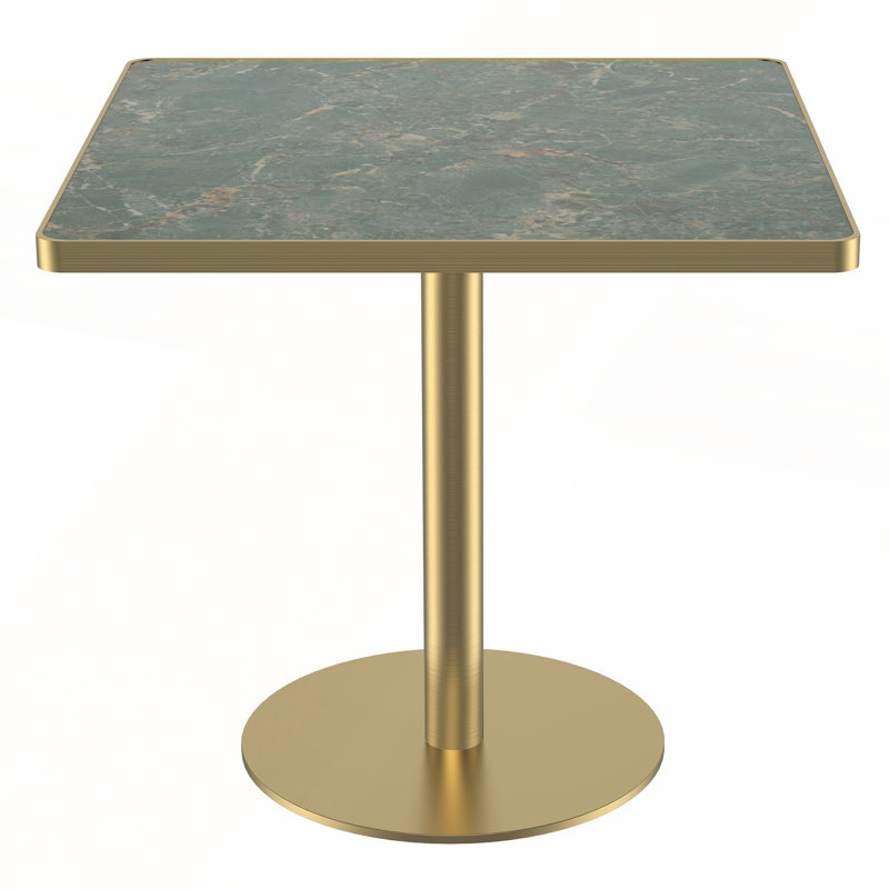 Table de salle à manger carrée moderne avec plateau en faux marbre et structure en métal robuste pour une décoration élégante