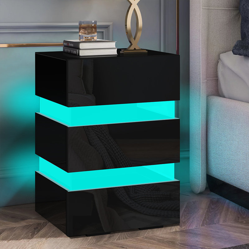 Antonine 35.5cm W Manufactured Wood Bedside Table, Black