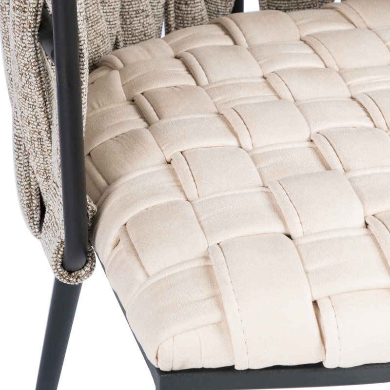 Tabouret de comptoir 27 po Tyrone avec dossier tissé et pieds en métal, Noir, Beige