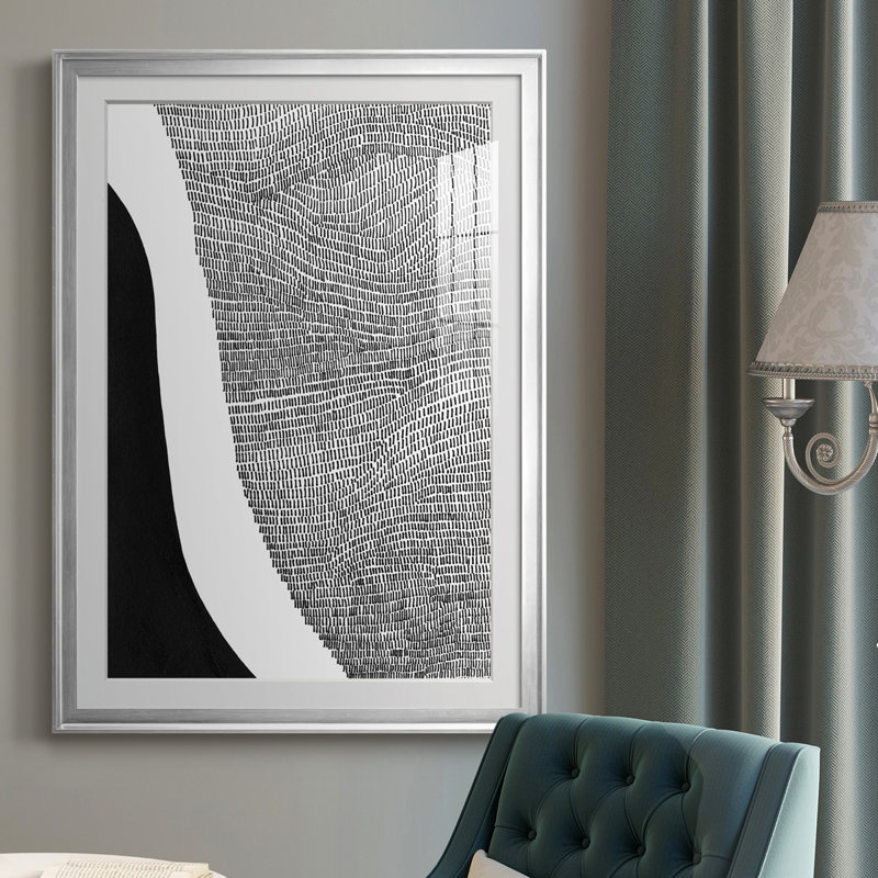 Noir et blanc abstrait I - reproduction de cadre photo, Cadre argenté, H 30,5 po x l 22,5 po x P 1 po