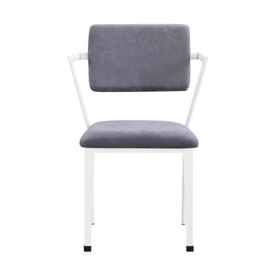Chaise de bureau de style industriel avec tissu gris et finition blanche, dossier haut, siège fixe, coussinée, fabrication en métal, gracieux, coussin de siège, structure, housse, thème