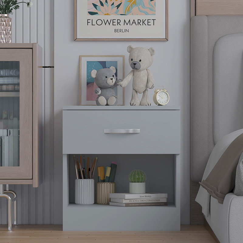 Marlesha 45cm W Manufactured Wood Bedside Table, Grey