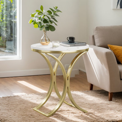 Table de bout ronde avec structure en métal, petite table d'appoint d'appoint et mini table basse de salon