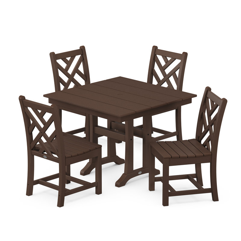 Chippendale 5-Piece Farmhouse Trestle Side Chair Dining Set, Mahogany