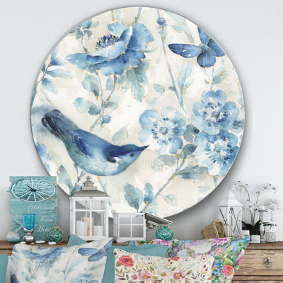 Indigold Bird Cottage Family II - Painting Print Metal Circle Wall Art