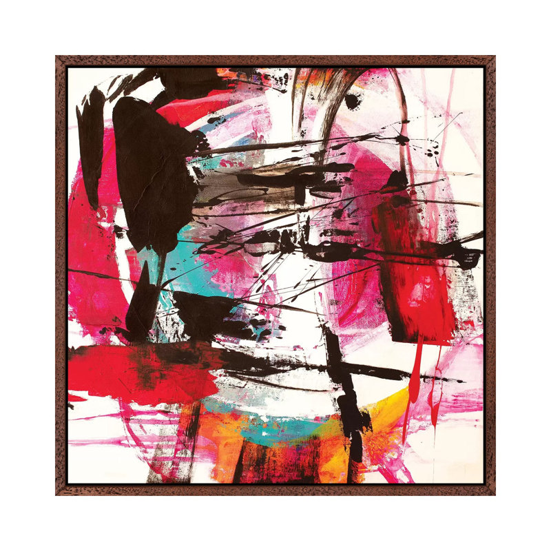 Pink River Running Wild by Jude Remedios - Painting on Canvas, 66.04cm H x 66.04cm W x 3.81cm D, Classic Brown Wood Framed