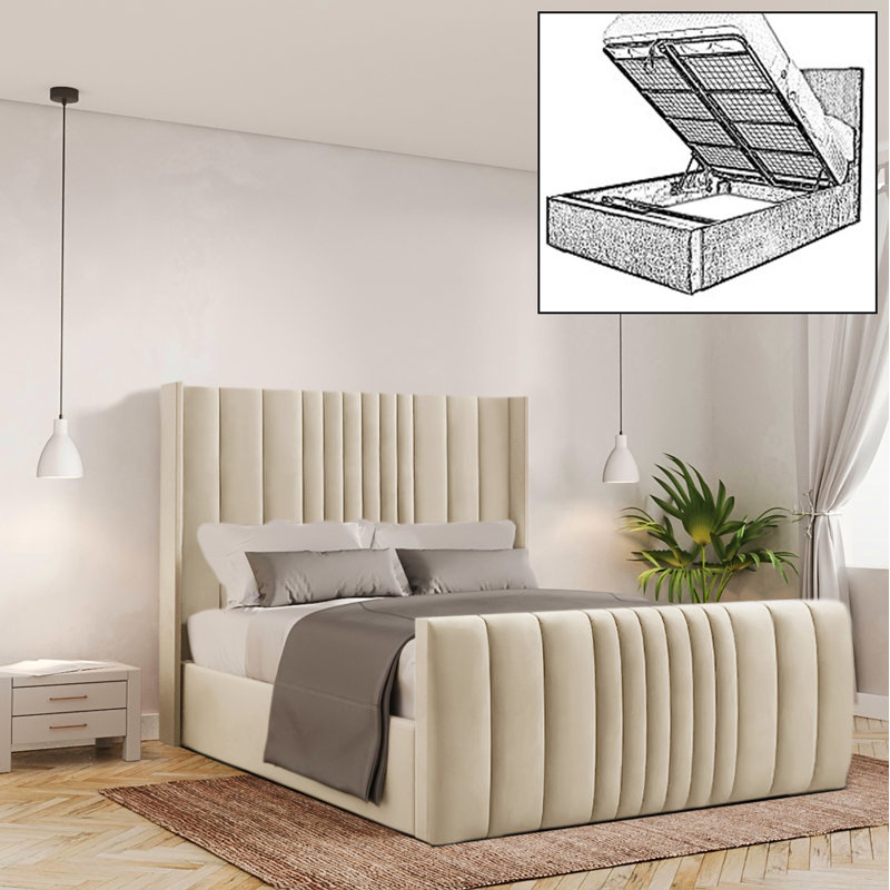 Bastin Upholstered Ottoman Storage Bed, Super King (6'), Cream