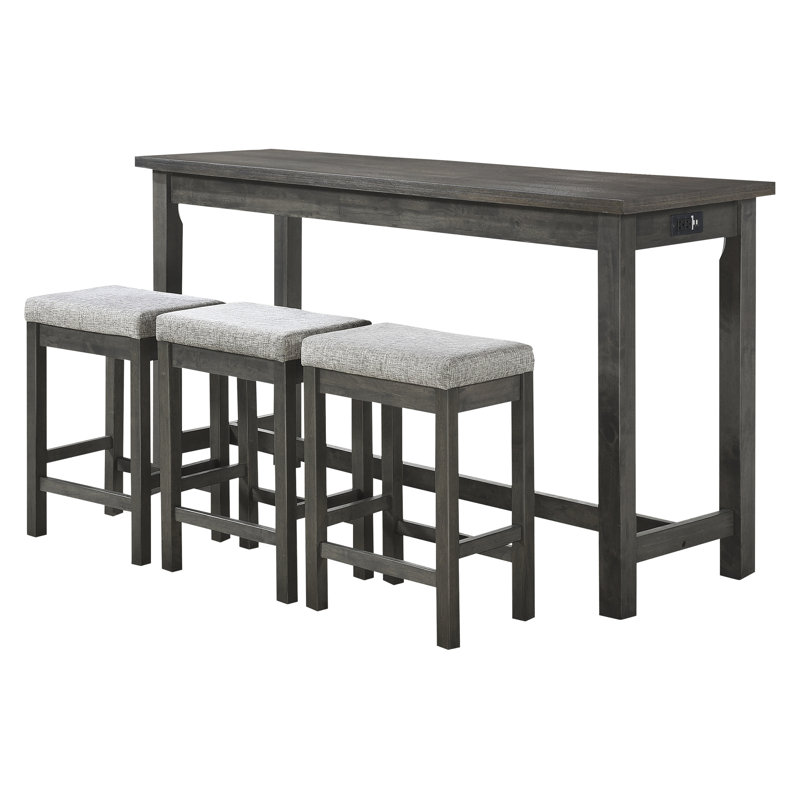 4pc Gray Counter Height Dining Compilation - Table With Stools Built-in Engineered Wood & Seat Collection Drawer 3 Charging Power