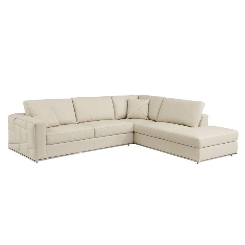 Palombo Genuine Top Grain Italian Leather Sectional, Beige, Left Hand Facing