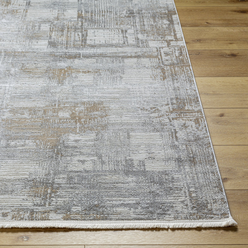 Rectangle Abstract Machine Woven Polyester Area Rug in Gray, Rectangle 7'10" x 10'