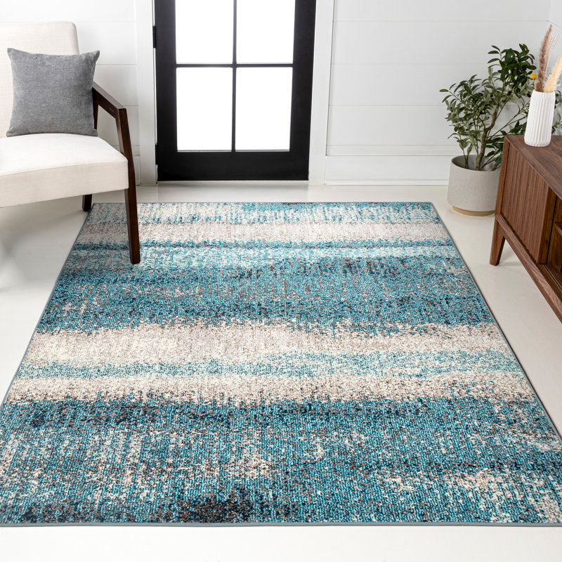 Tapis crème / turquoise Contemporary Contemporary, Rectangle 7 pi 8 po x 10 pi