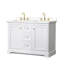 Meuble-lavabo double de 48 po Avery en blanc, comptoir en marbre de culture blanc, lavabos carrés encastrés (3 trous), garniture or brossé-98210849-98210846-98210847