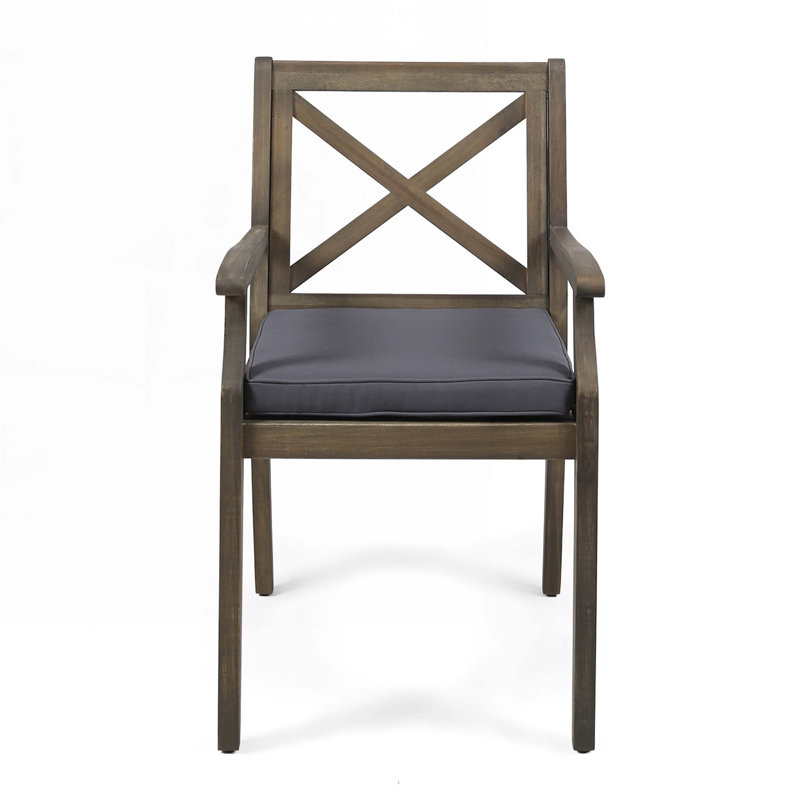Gray Acacia Wood Outdoor Dining Chairs with Cushions, Set of 2