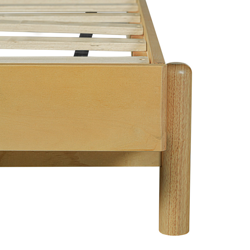 Cadre de lit plateforme en bois d'hévéa de qualité supérieure, cadre de lit grand avec tête de lit inclus, lit Mid-Century moderne de couleur beige