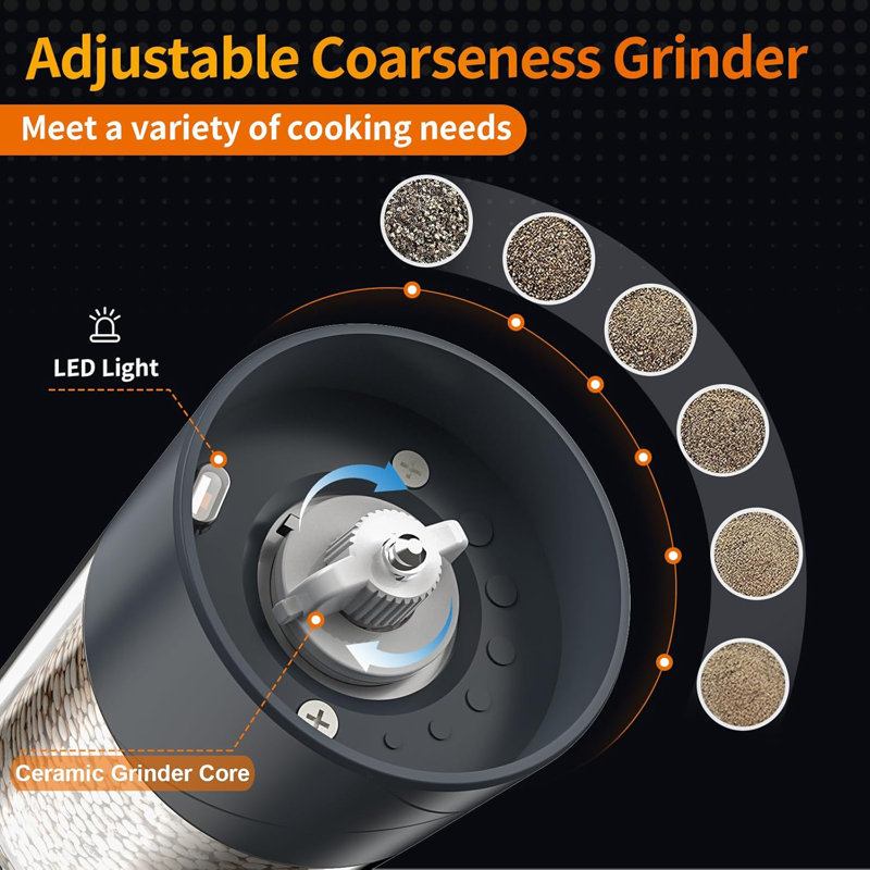 2-pack Electric Salt & Pepper Grinder Grey
