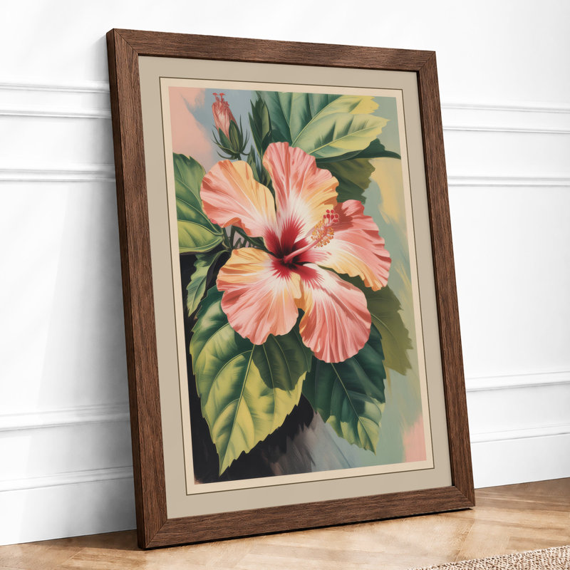 Hibiscus in Bloom Botanical - Framed Print, A3 - 42.0 x 29.7 cm, Walnut