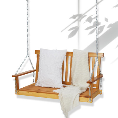 Balancelle d'extérieur en bois 4pi avec chaînes et ressorts, banc de suspension suspendu de grande capacité, capacité de 440 lb pour la cour de jardin