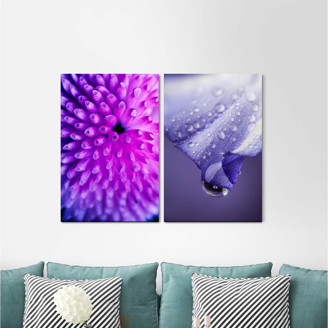 2-tlg. Leinwandbilder-Set - Grafikdruck „Coral Underwater Water Pearl Water Drops Flower Blossom”