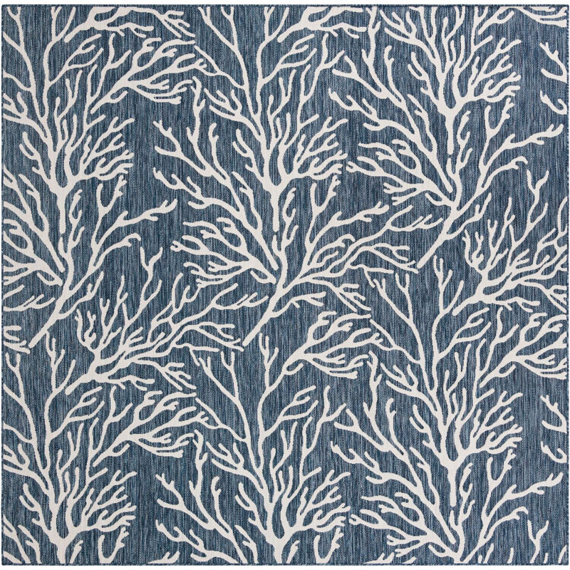 Tapis bleu contemporain Azilynn, Carré 10 pi