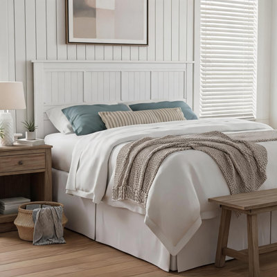 Tête de lit à panneau de fenêtre compatible avec un très grand matelas pour lit de fenêtre de style campagnard en bois mélangé blanc cassé
